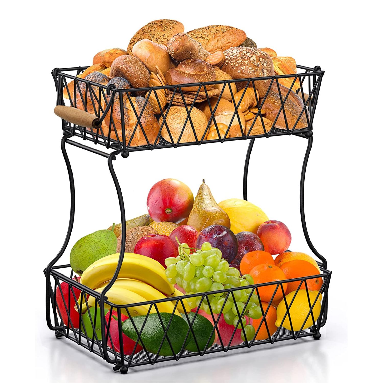 Buy Wholesale QI004473 2 Tier Free Standing Countertop Fruit Basket for  Kitchen  Detachable Carbon Steel Stable Fruit Storage Organizer for  Breads, Snacks, and Vegetable, Black